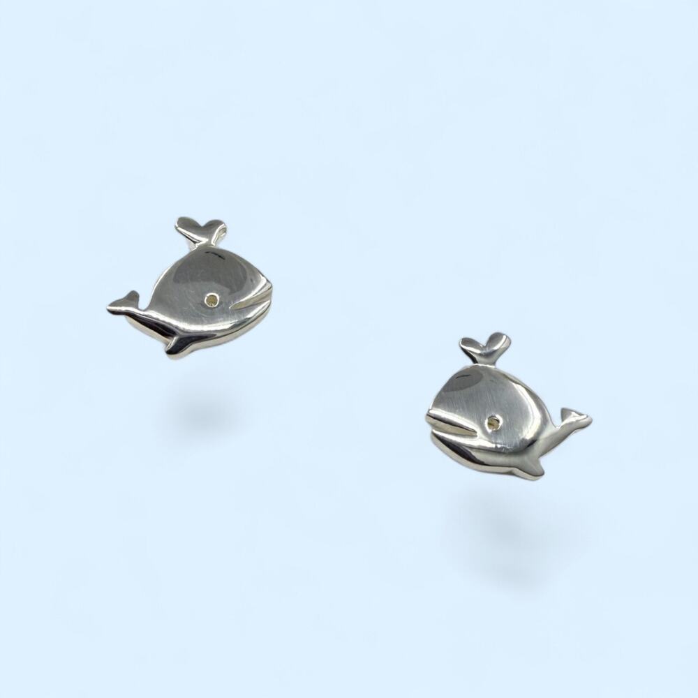 Little Whale Post Stud Earrings 925 Sterling Silver Friction Backs
